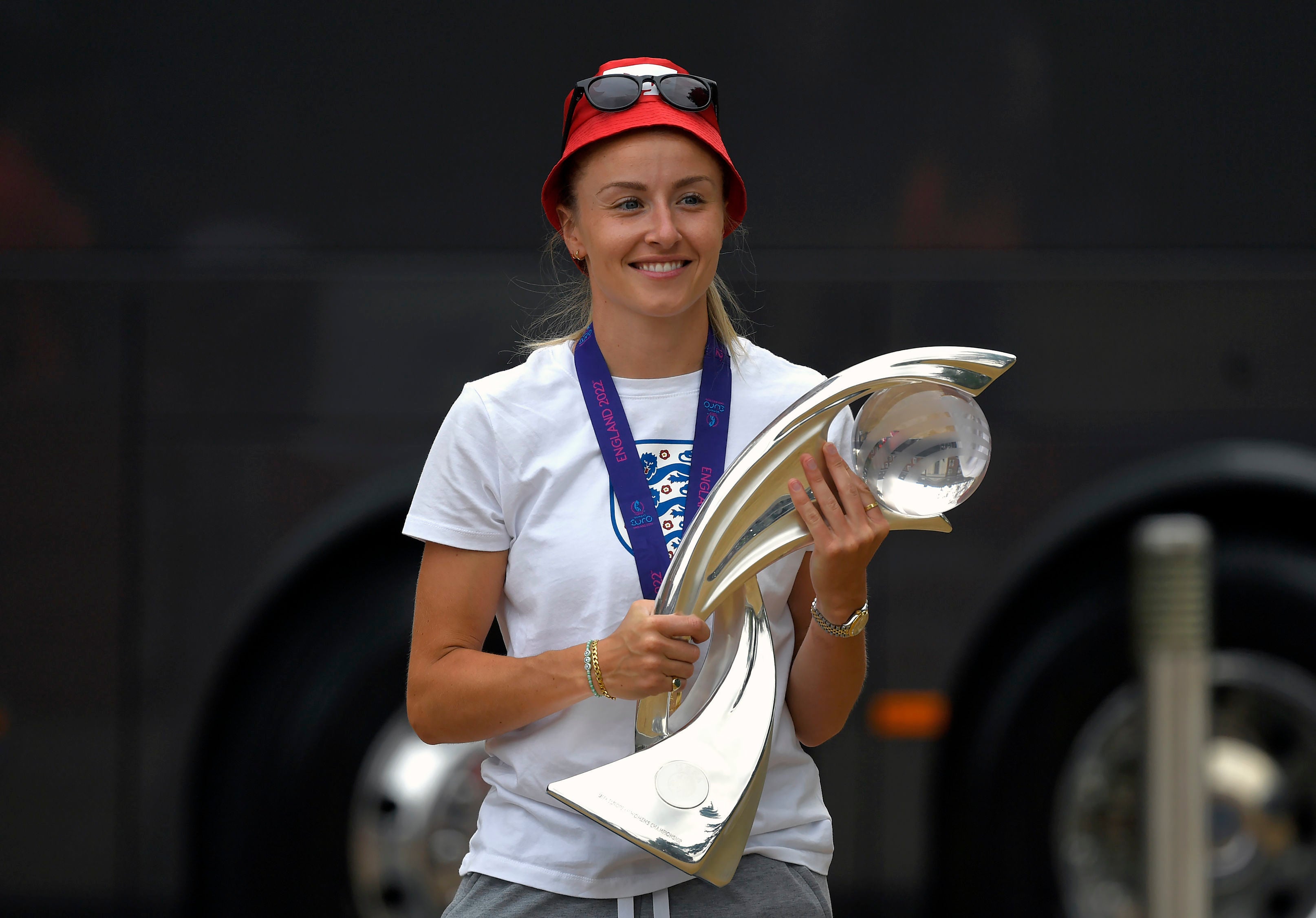 Leah Williamson emerges this morning with the trophy