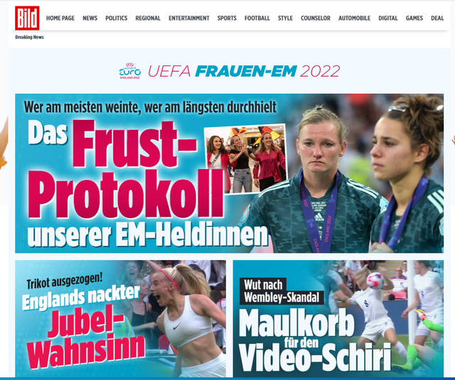 <p>‘The frustration of our Euro heroines’ was the headline of Bild’s website on Monday </p>