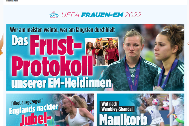 <p>‘The frustration of our Euro heroines’ was the headline of Bild’s website on Monday </p>