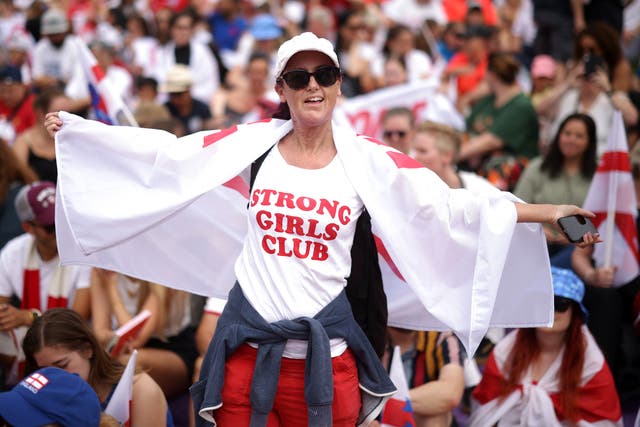 <p>A fan in Trafalgar Square during the celebrations for England’s Euros victory on Monday </p>
