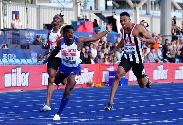 Wales’ Jeremiah Azu wins the men’s 100m final in June to become British champion (Martin Rickett/PA)