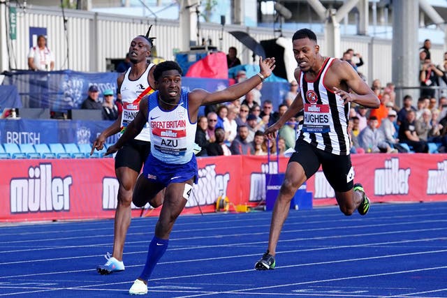 Wales’ Jeremiah Azu wins the men’s 100m final in June to become British champion (Martin Rickett/PA)