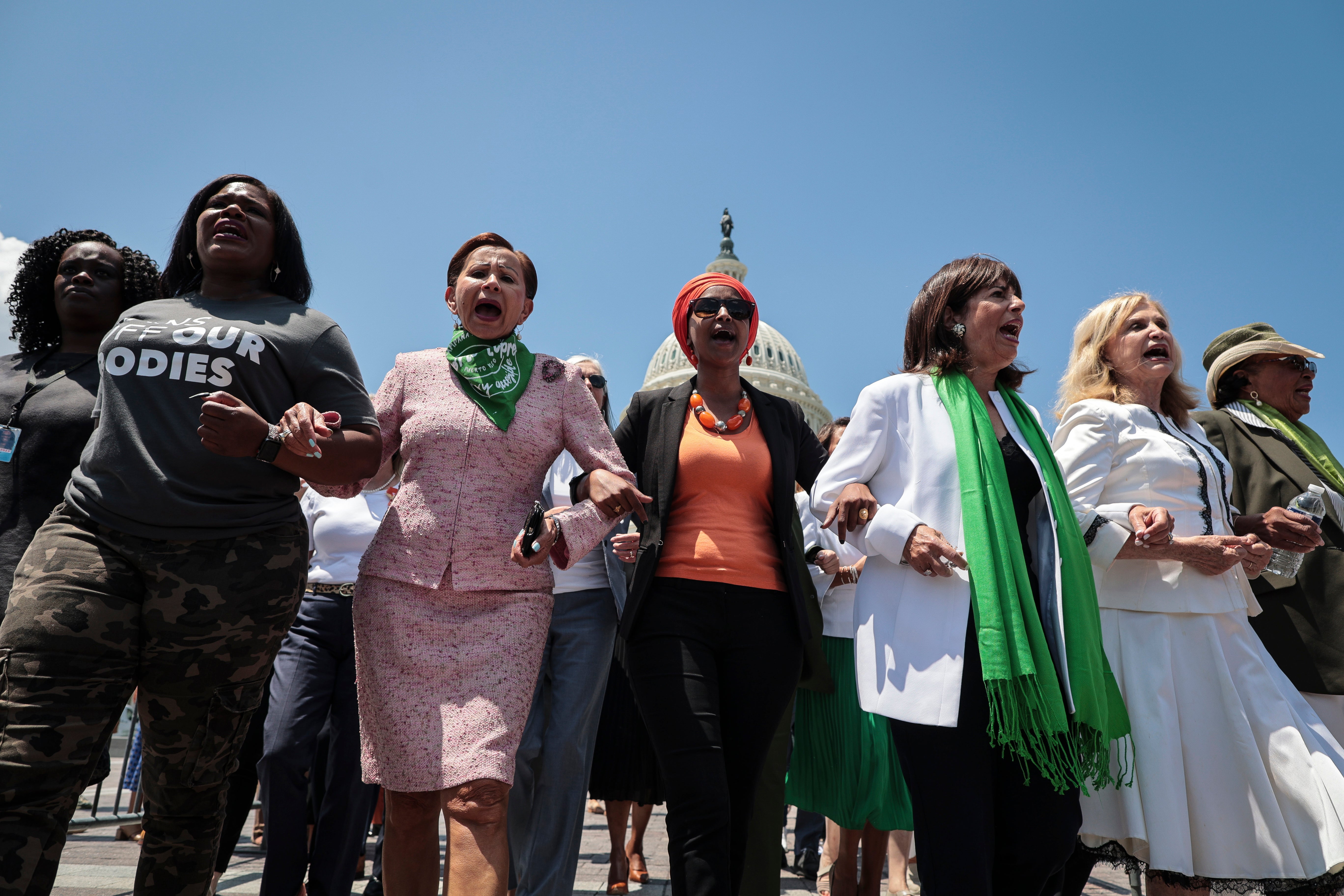 Democratic lawmakers take part in an abortion rights rally on Capitol Hill to protest the overturning of Roe v Wade