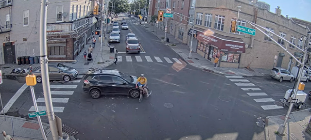 <p>Jersey City Council Member Amy DeGise is seen in surveillance footage released by the mayor’s office allegedly striking cyclist Andrew Black, 29, with her car and fleeing the scene on 19 July</p>