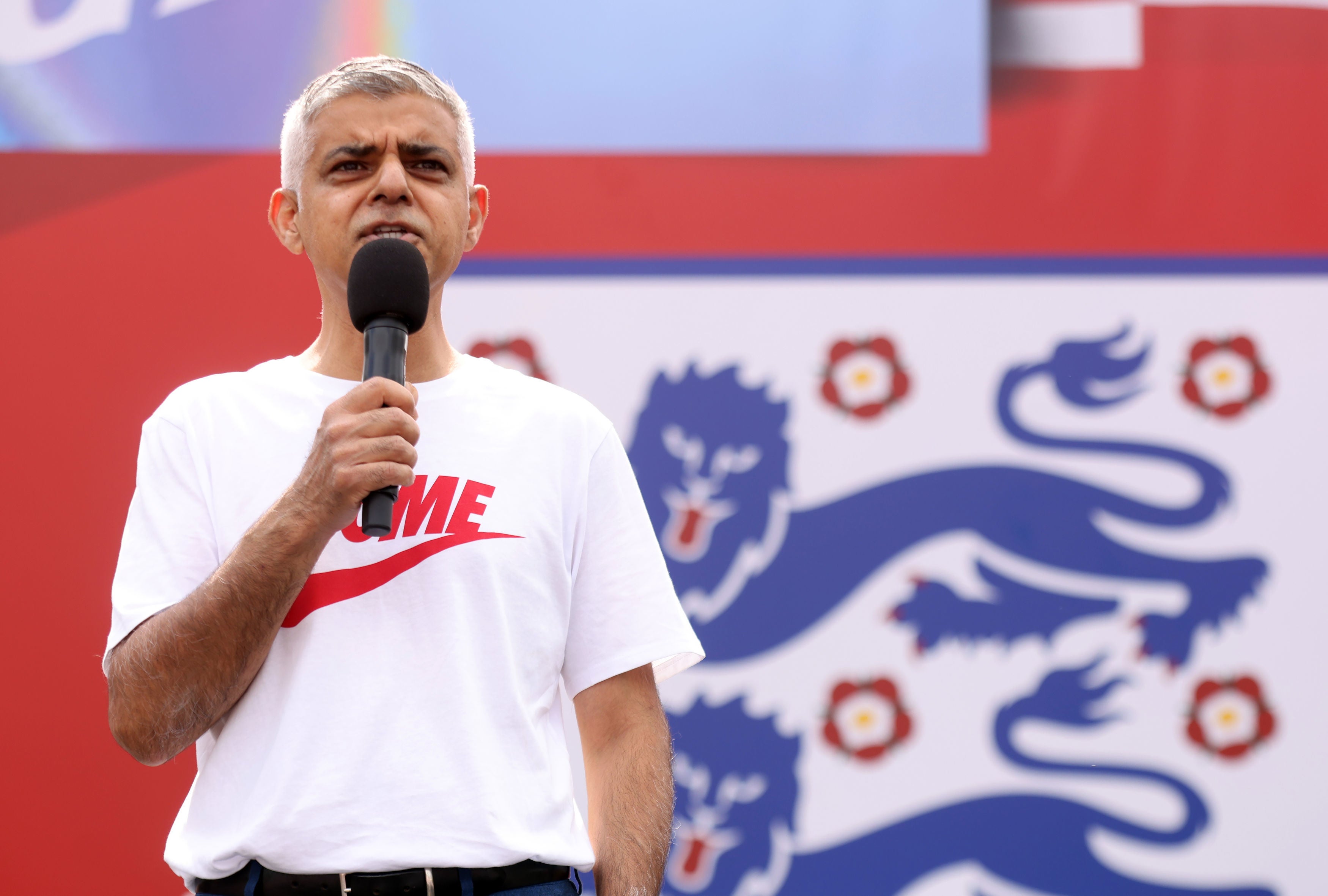 Sadiq Khan speaks on stage at the victory party