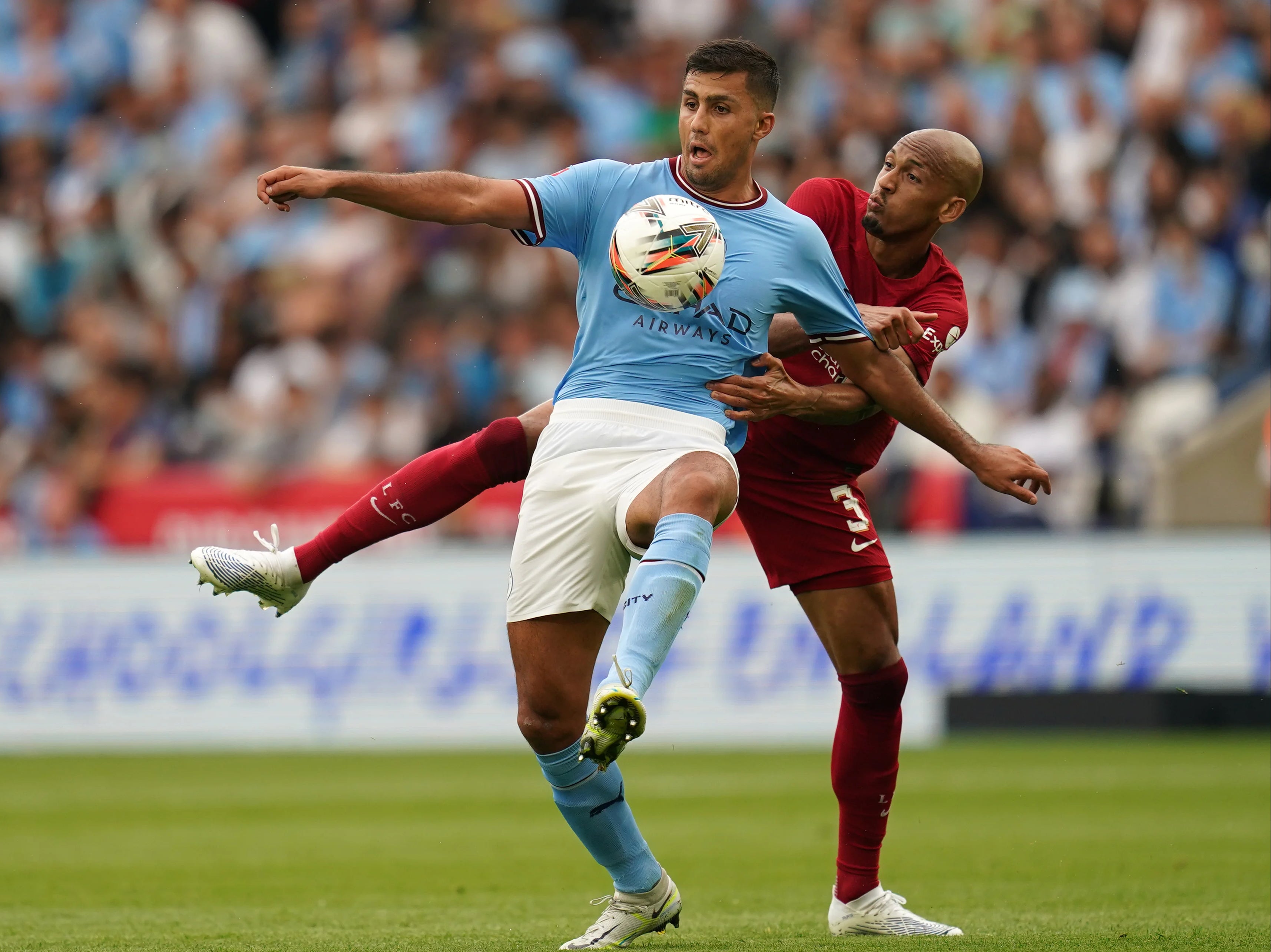 Liverpool midfielder Fabinho (right) felt winning the FA Community Shield was more enjoyable as they beat Manchester City