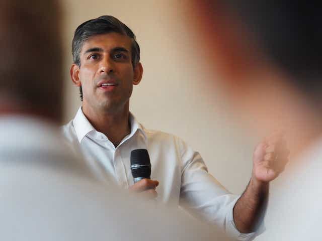 Rishi Sunak speaking to Tory members at Fontwell Park racecourse as part of his campaign to be leader of the Conservative Party and the next prime minister (Joe Sene/PA)