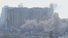 Silos damaged in 2020 Beirut blast collapse after week-long fire