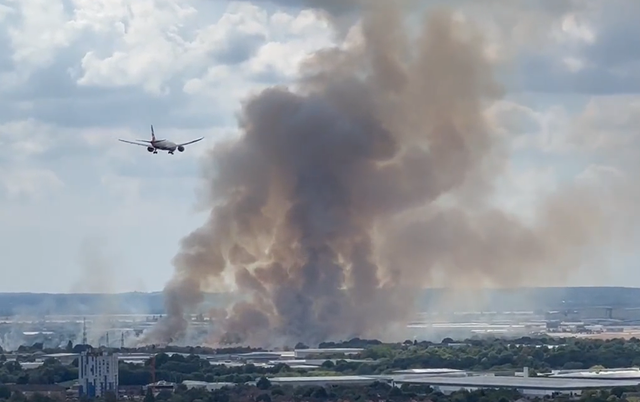 <p>Around six hectares of land are alight and producing a large amount of smoke, the London Fire Brigade  </p>