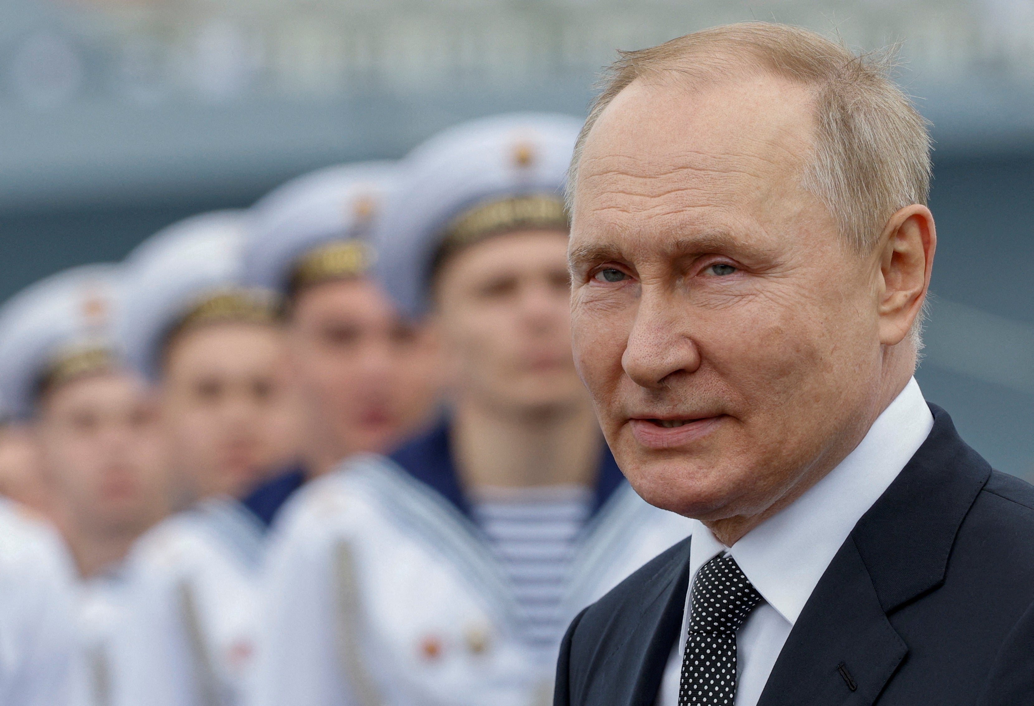 Russia’s President Vladimir Putin attends a parade marking Navy Day in Saint Petersburg