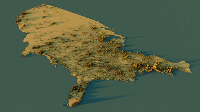 <p>Alasdair Rae used the EU’s population density data, and mapping tool Aerialod to create the 3D-rendered maps</p>