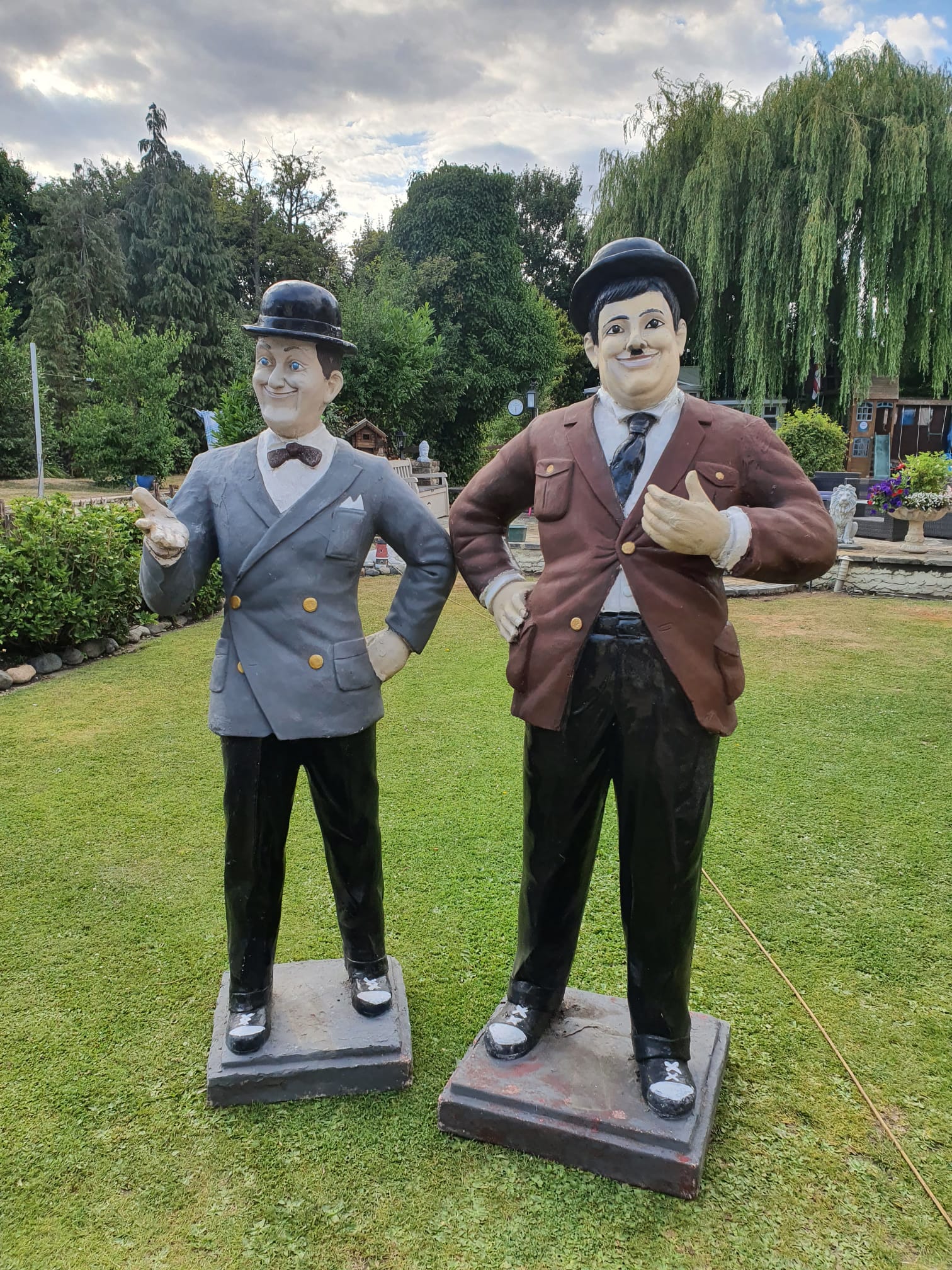 The 6ft fibreglass Laurel and Hardy statues were missing for nearly a year from a home in Romford and were found by police on July 15 (Lesley Haylett/PA)