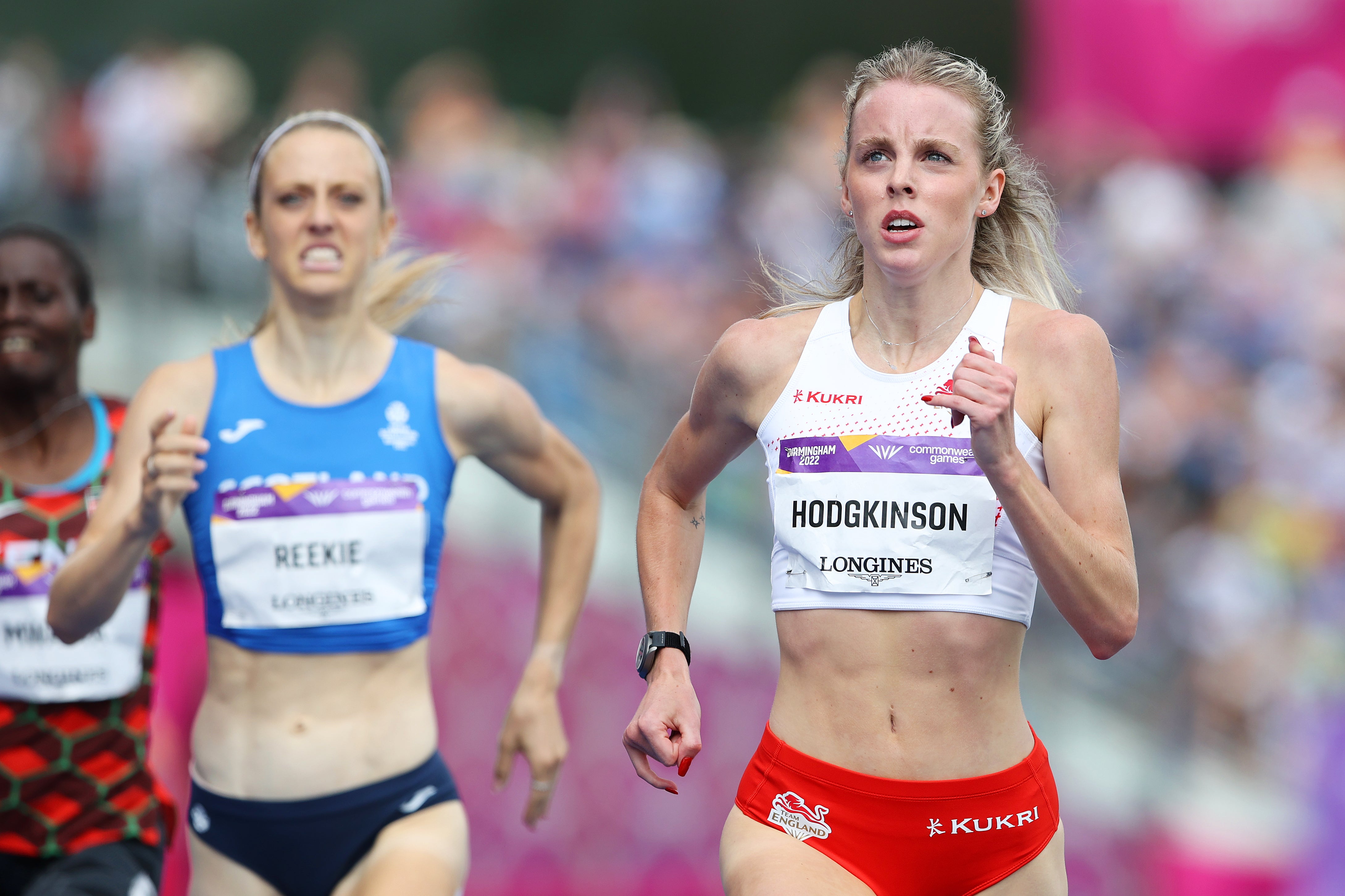 Keely Hodgkinson in action on the opening day of the athletics in Birmingham