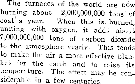 The short article appeared under the headline: ‘Coal consumption affecting climate’.