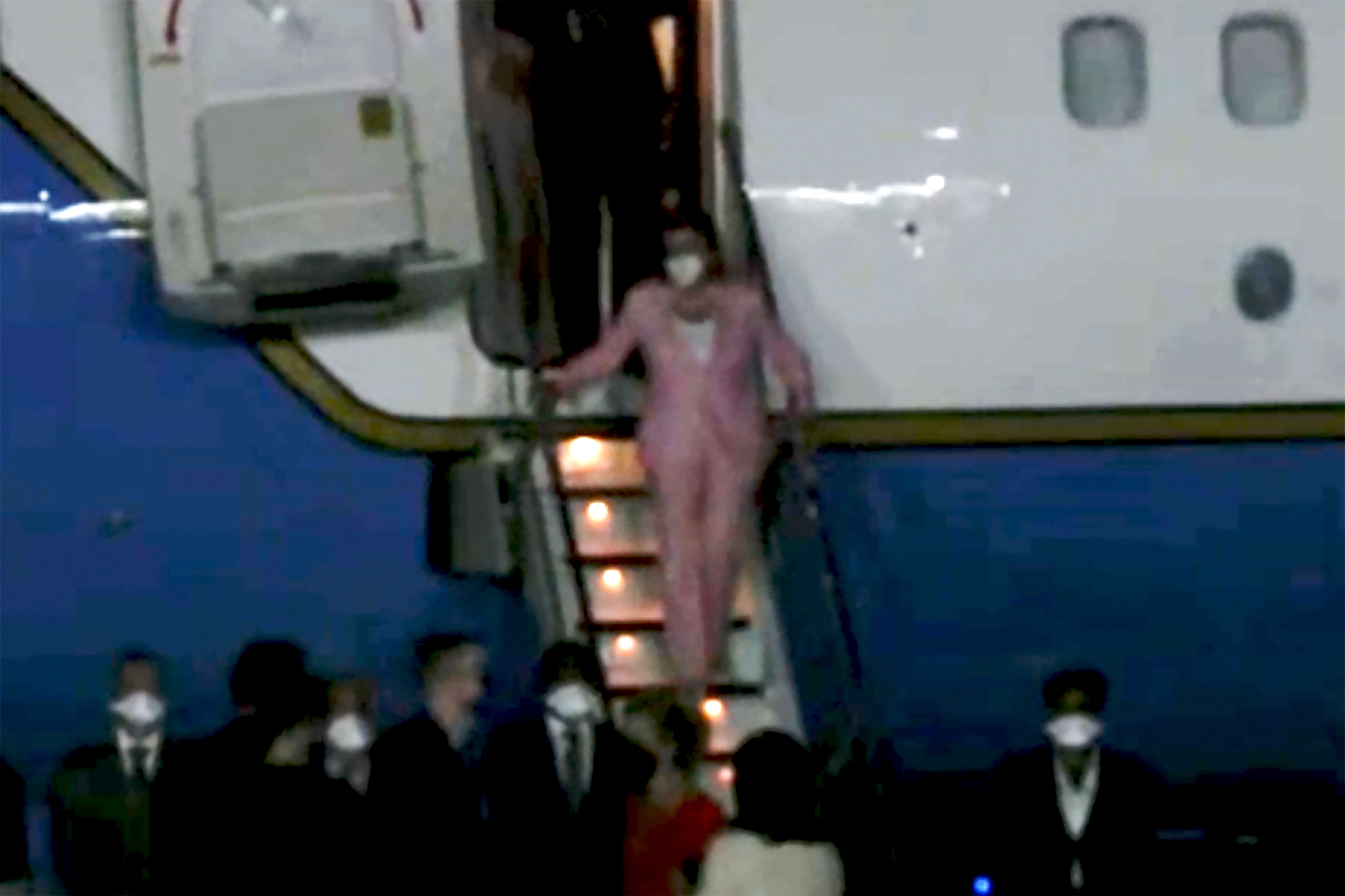 Nancy Pelosi steps off her plane in Taipei, Taiwan, on 2 August 2022
