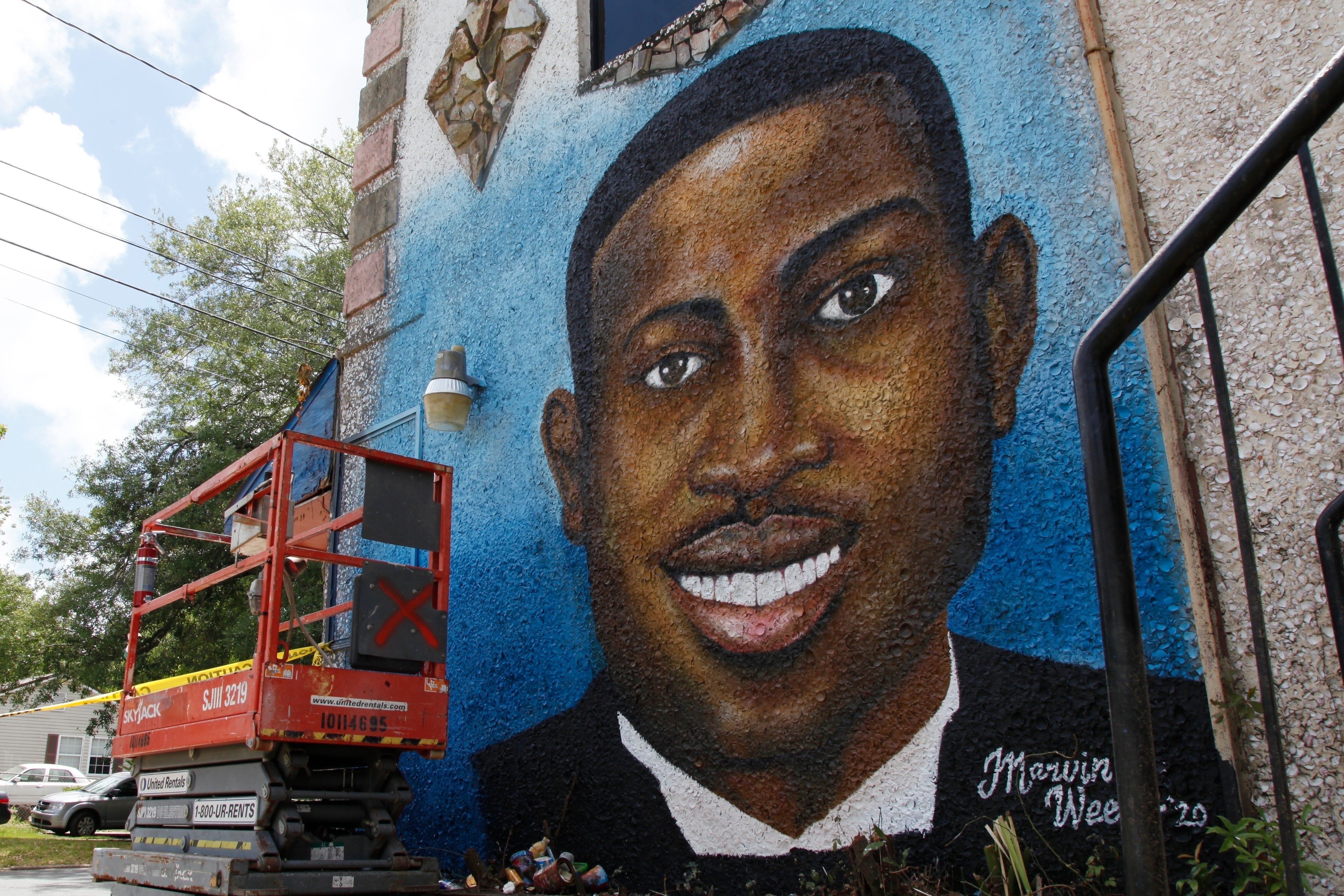 A mural of murdered Black man Ahmaud Arbery in Georgia