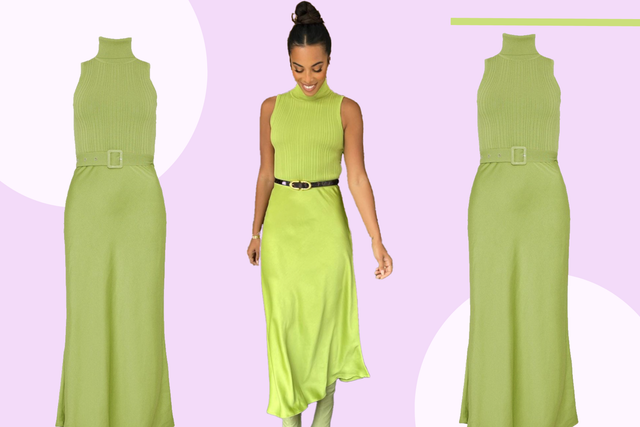 <p>The lime green midi dress comes from high street brand Karen Millen</p>