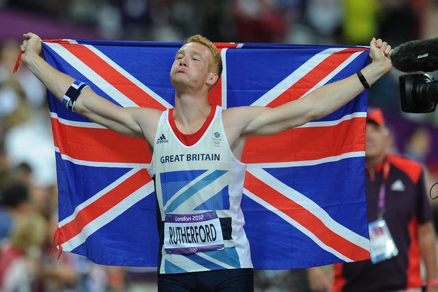 <p>Greg Rutherford was victorious in the men’s long jump (Owen Humphreys/PA)</p>