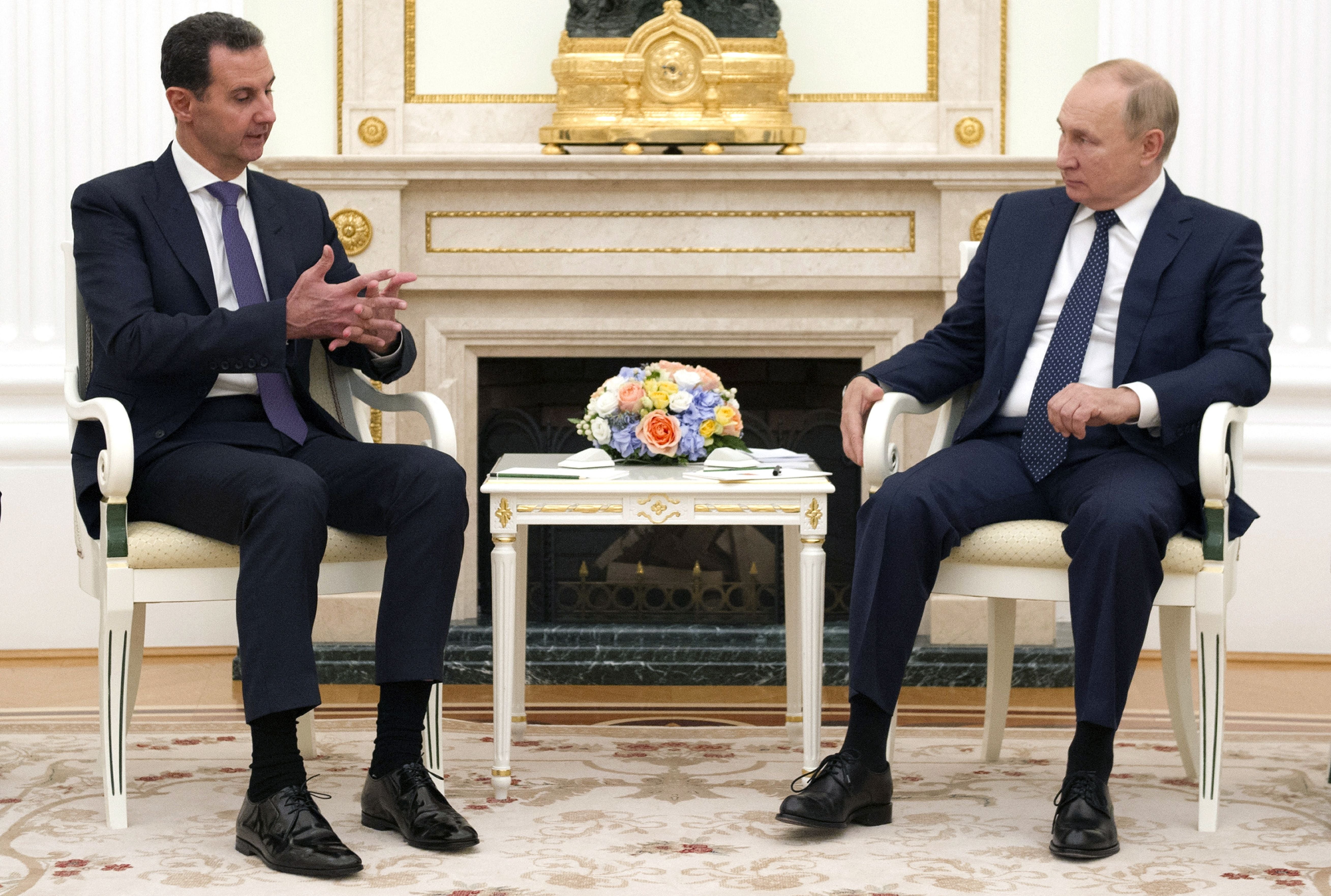 Russian president Vladimir Putin meets with Syrian president Bashar al-Assad at the Kremlin in Moscow on 13 September 2021