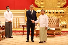 Sergei Lavrov says Russia backs Myanmar junta’s efforts to ‘stabilise’ country on landmark visit