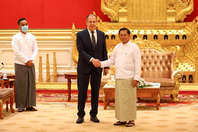 <p>Russia’s foreign minister Sergei Lavrov attends a meeting with Myanmar's military leader Min Aung Hlaing in Naypyidaw</p>