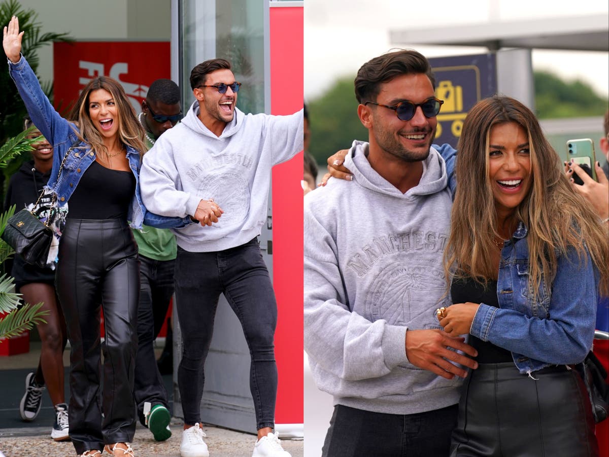 Ekin-Su Cülcüloğlu and Davide Sanclimenti arrive back in the UK after Love Island win