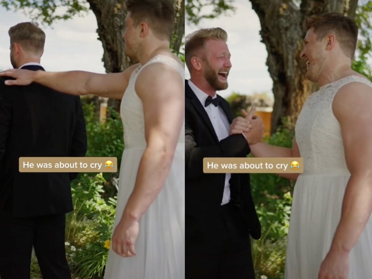 Bride pulls wedding day prank on groom with ‘first look’ dress swap