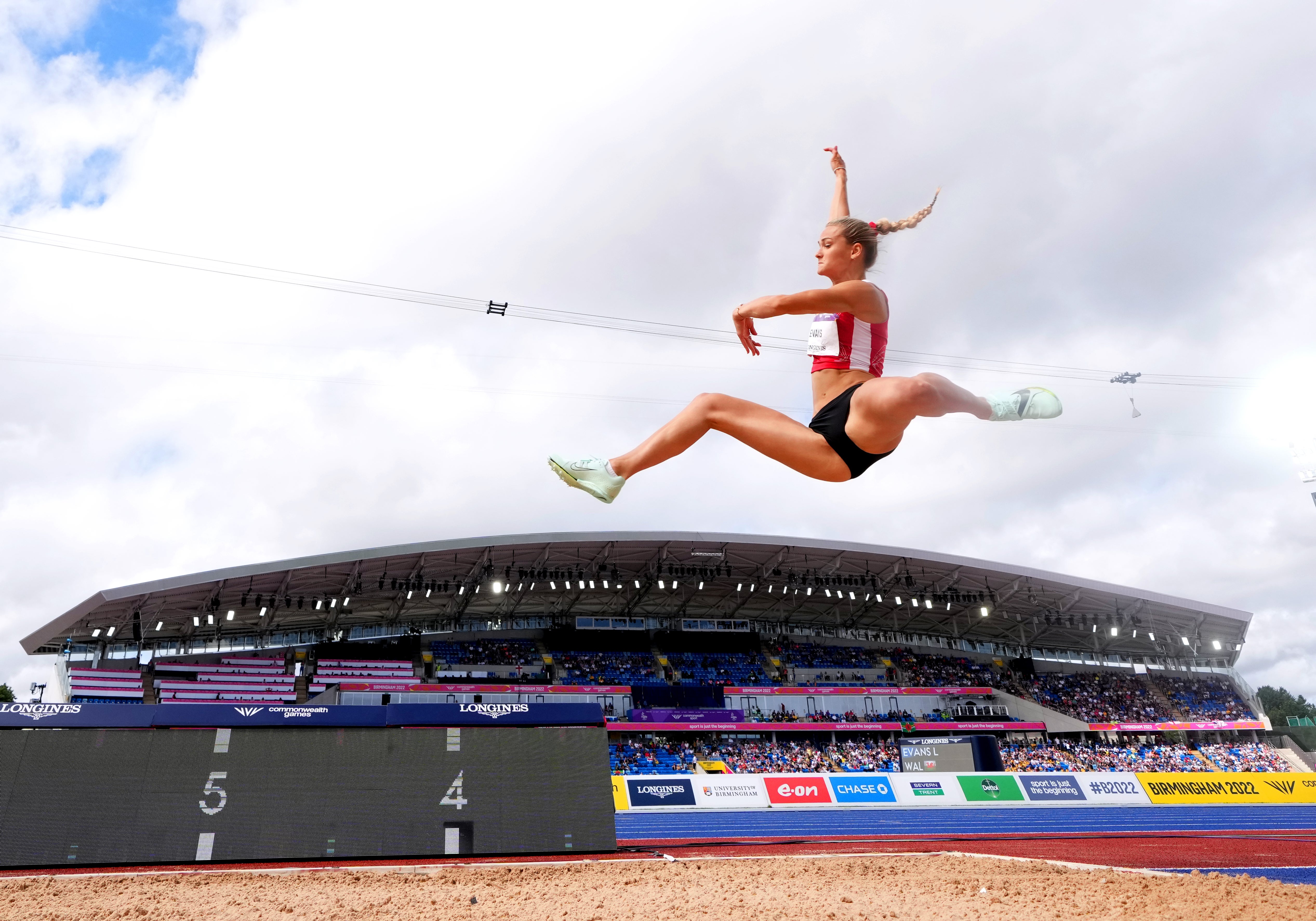 Wales’ Lauren Evans soared in the long jump at Alexander Stadium (Martin Rickett/PA)