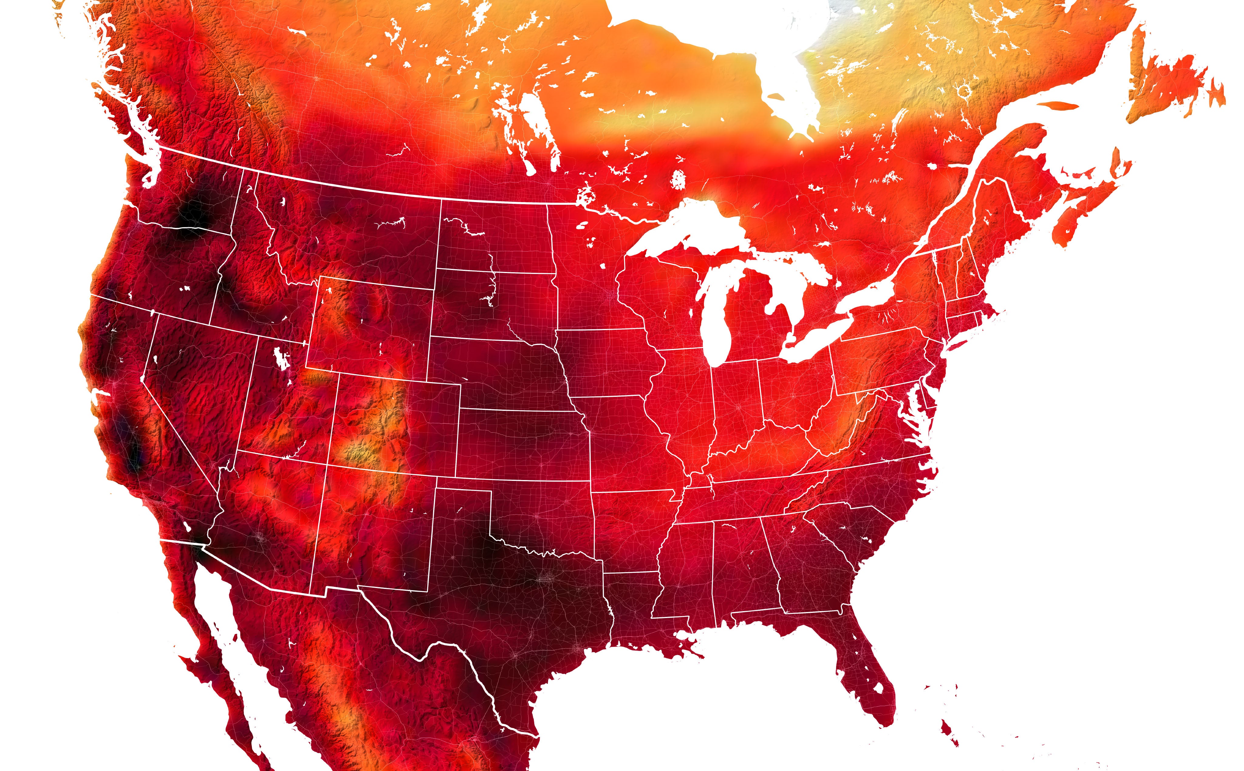 A Nasa heatmap of the US on 31 July, 2022 after soaring temperatures throughout the month