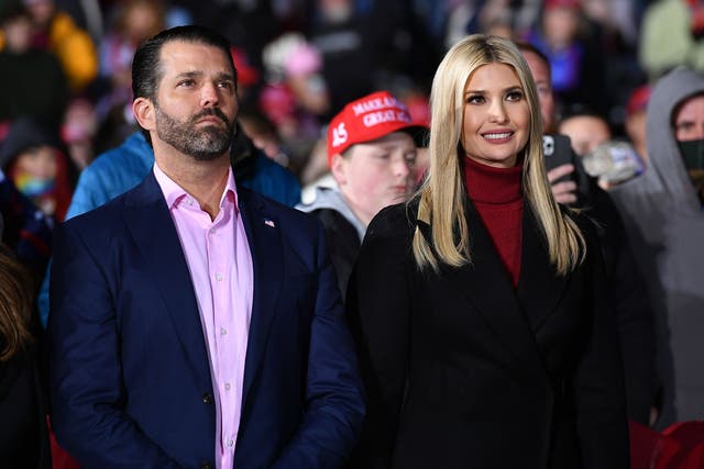 <p>File: Ivanka Trump and brother Donald Trump Jr during a rally in Dalton, Georgia on 4 January 2021</p>