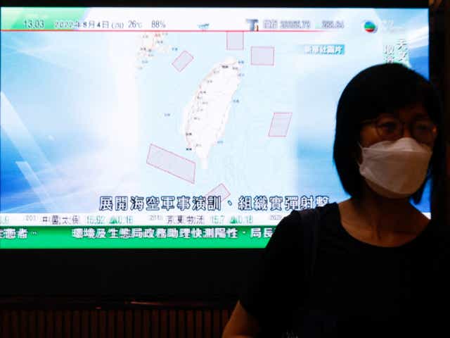<p>A TV news broadcast reporting that China’s People’s Liberation Army has begun military exercises, including the live-firing of rockets on the waters and airspace surrounding Taiwan</p>