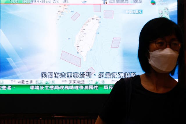 <p>A TV news broadcast reporting that China’s People’s Liberation Army has begun military exercises, including the live-firing of rockets on the waters and airspace surrounding Taiwan</p>