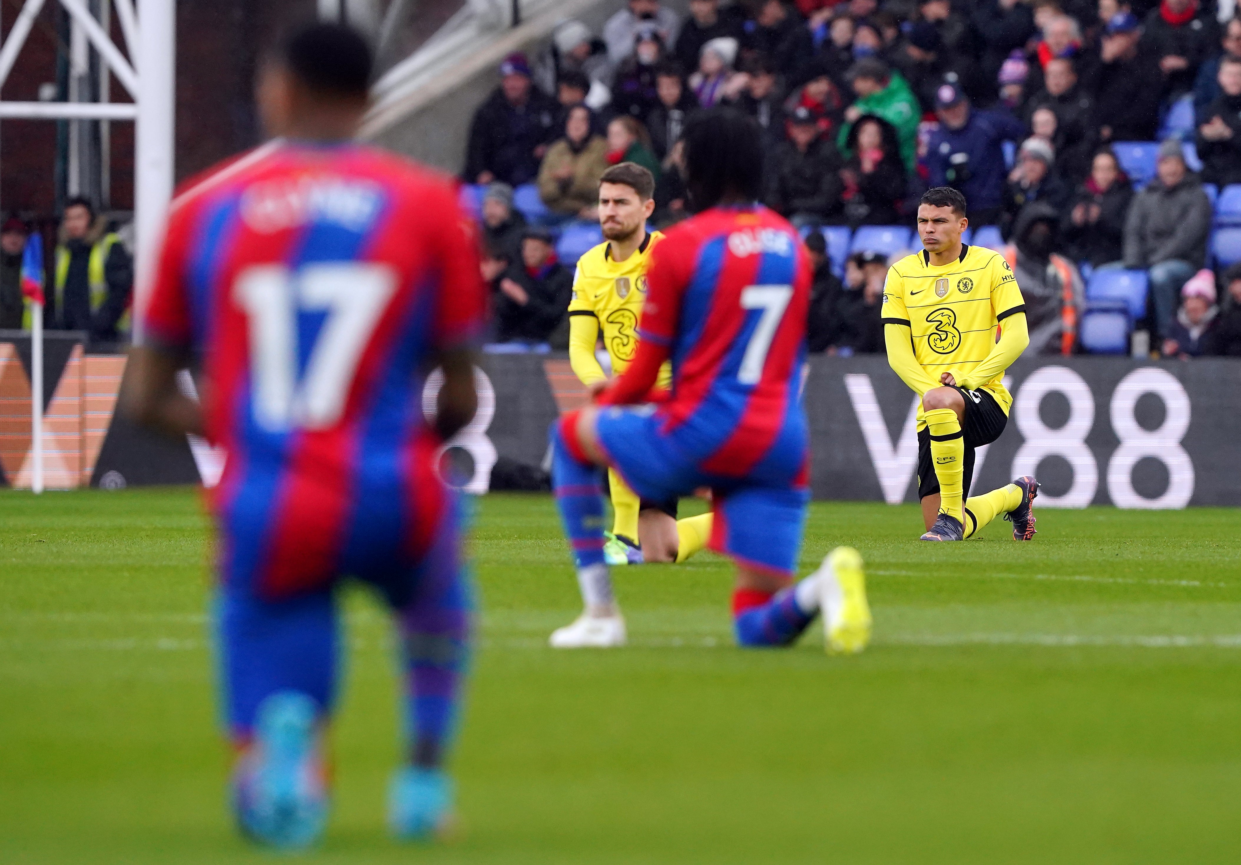 Crystal Palace manager Patrick Vieira believes it is important for players to continue to take the knee before games (Jonathan Brady/PA)