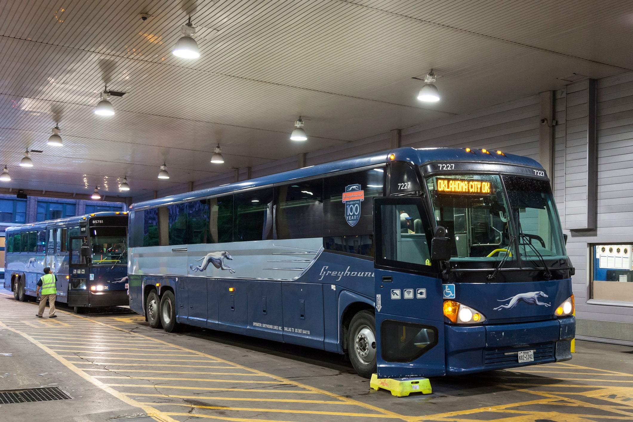 Greyhound buses at the terminal in Dallas downtown