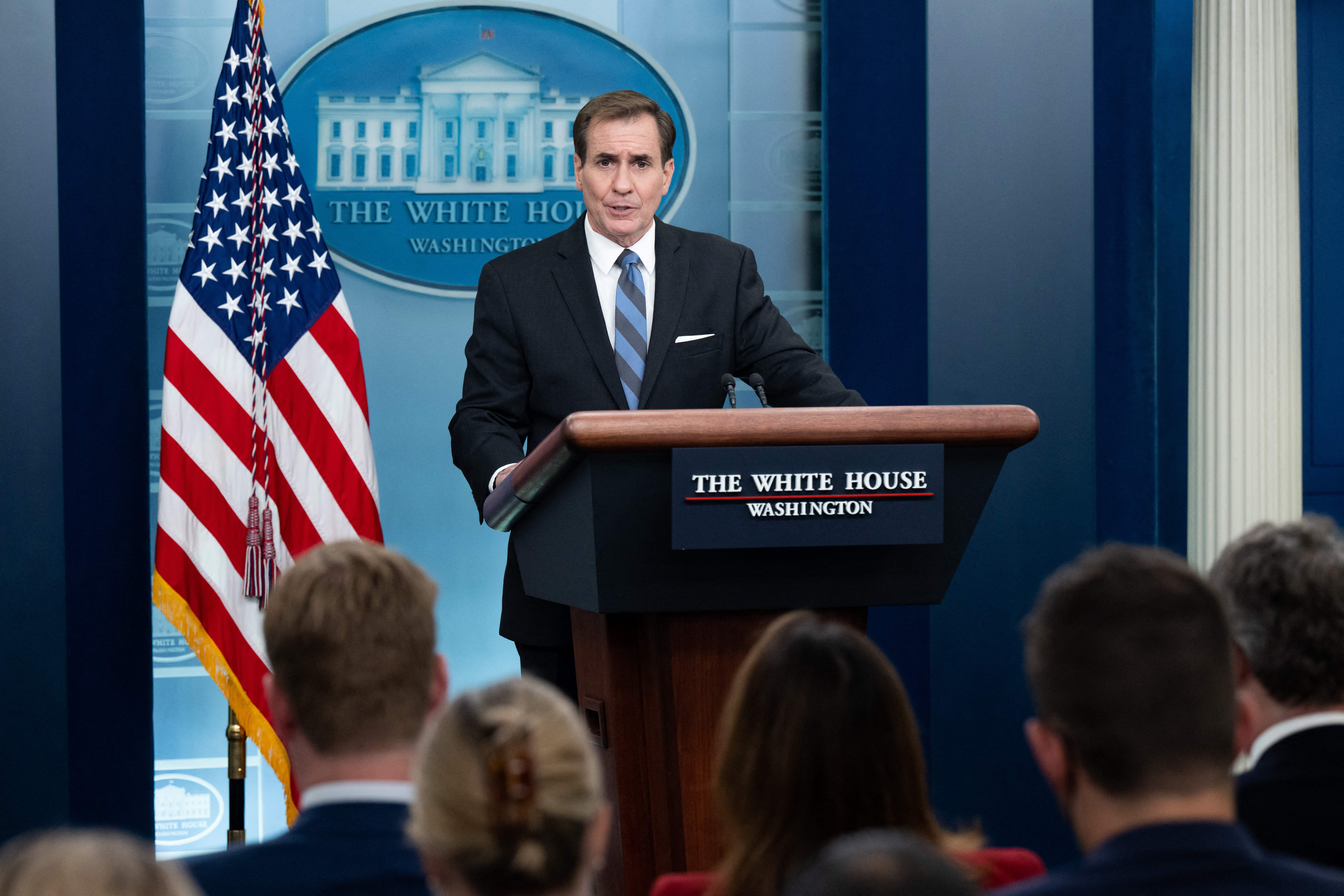 John Kirby, National Security Council Coordinator for Strategic Communications, speaks during the daily press briefing in the Brady Press Briefing Room of the White House in Washington, DC, 4 August 2022