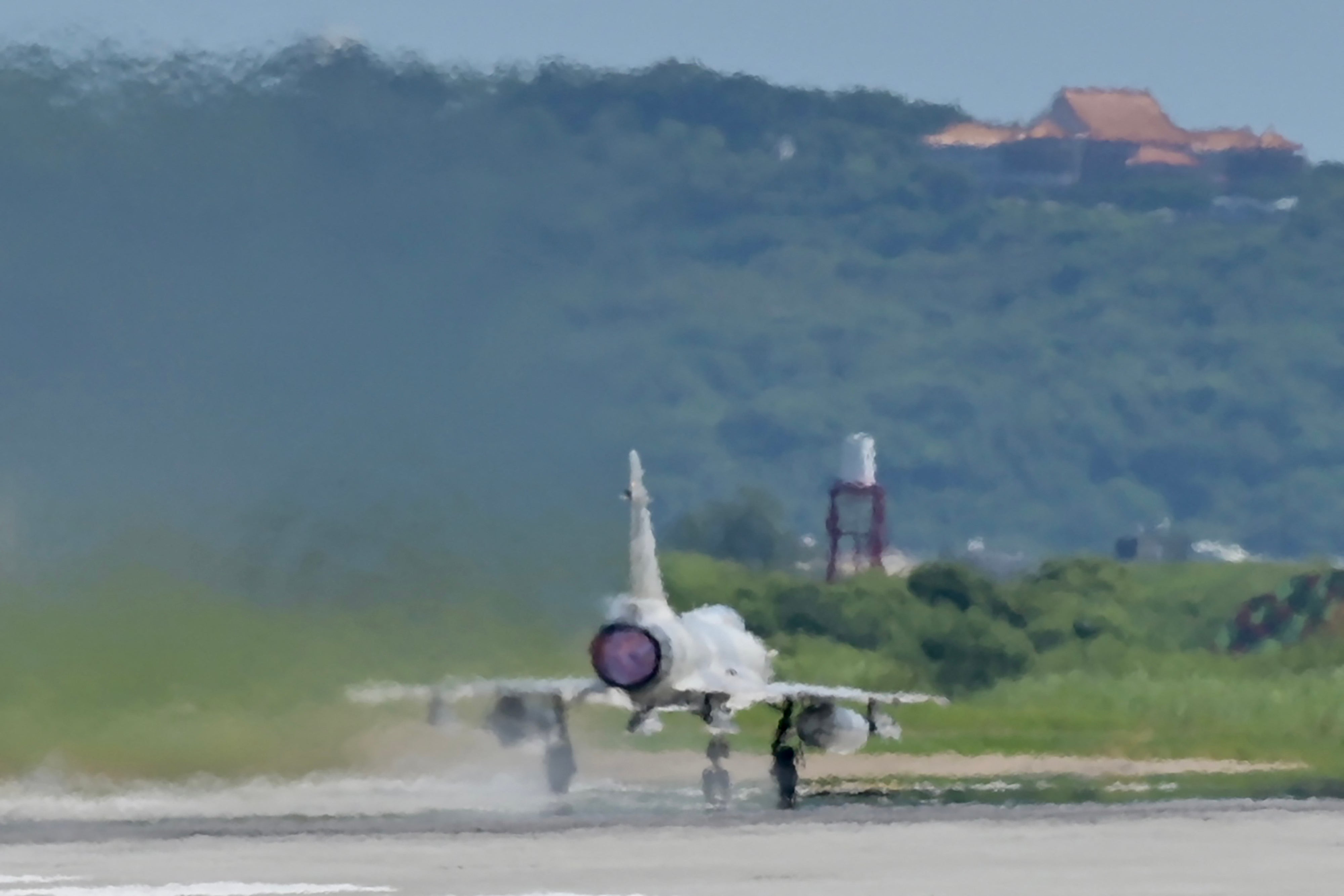 A French-made Mirage 2000 fighter jet takes off at the Hsinchu Air Base in Hsinchu on 5 August 2022