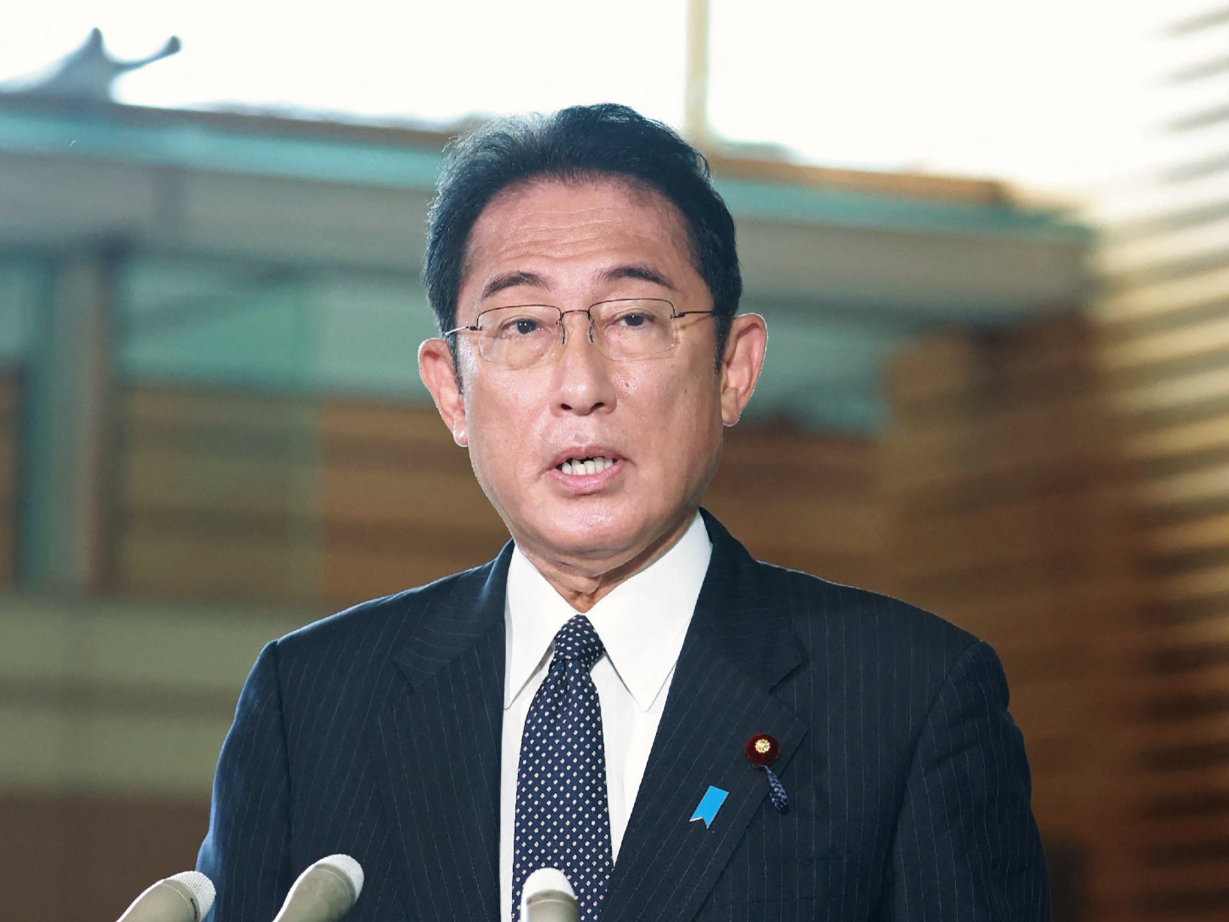 Japanese prime minister Fumio Kishida speaks to the media after a meeting with US House speaker Nancy Pelosi at the prime minister’s official residence in Tokyo on 5 August 2022