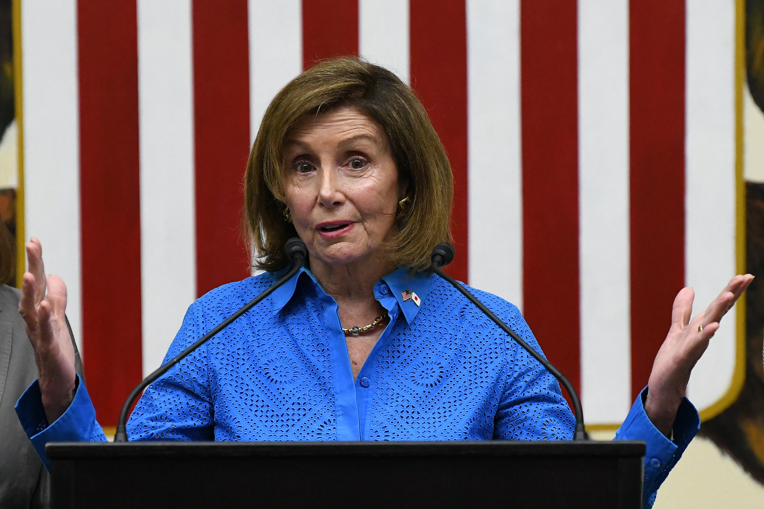 US House speaker Nancy Pelosi attends a press conference at the US Embassy in Tokyo on 5 August 2022, at the end of her Asian tour, which included a visit to Taiwan