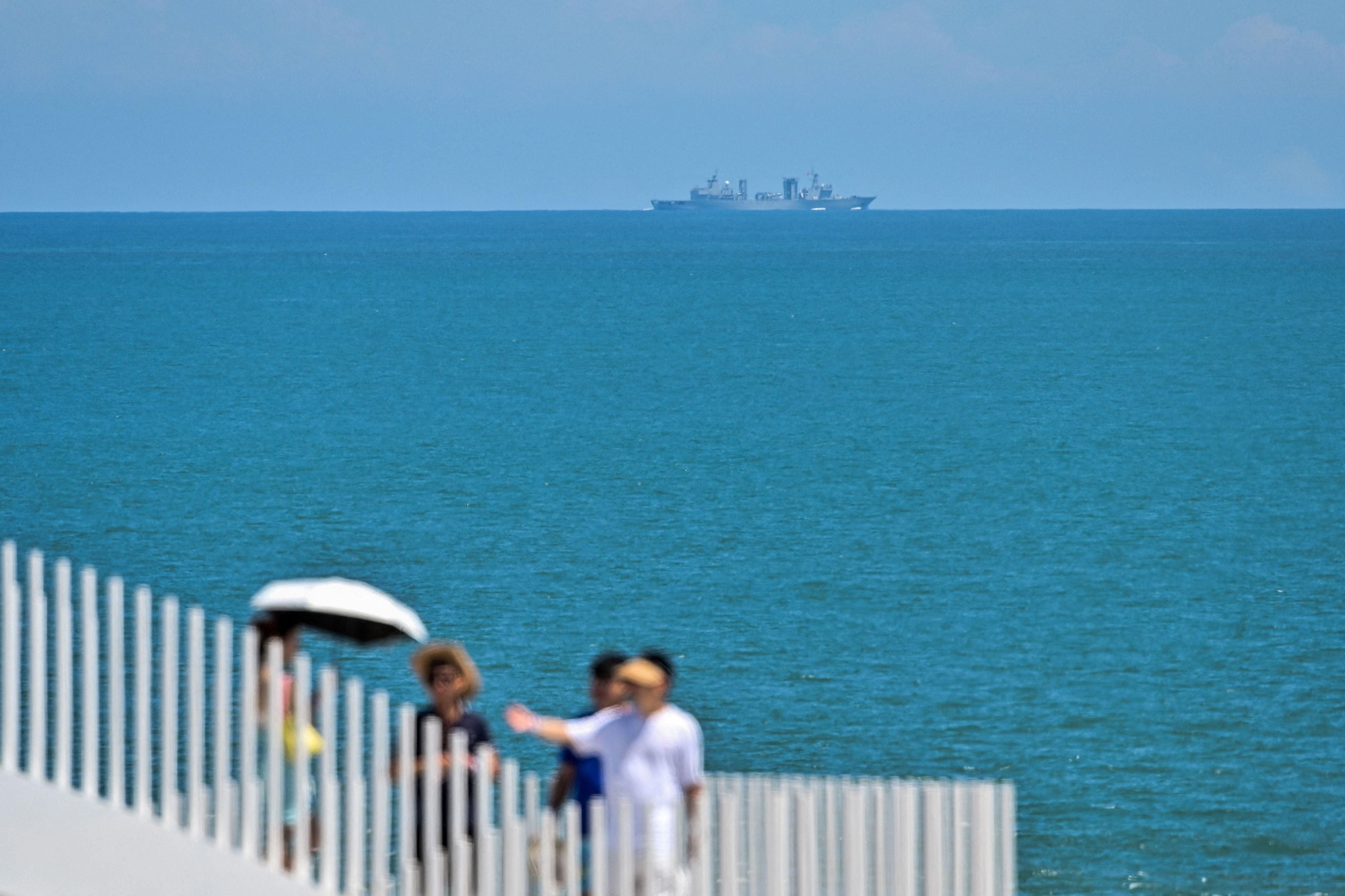 A Chinese military vessel sails off Pingtan island, one of mainland China’s closest point from Taiwan, in Fujian province on 5 August 2022