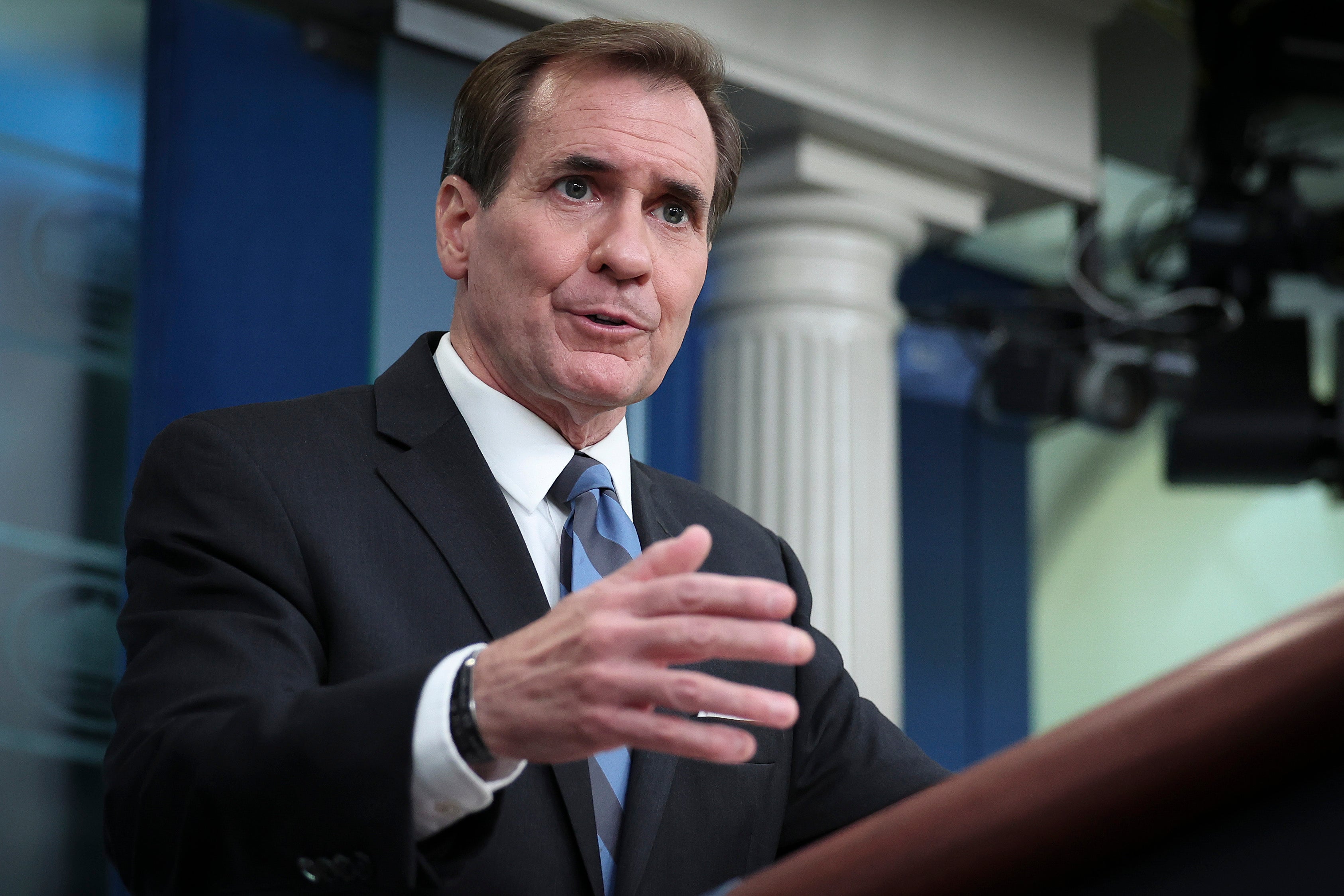 National Security Council coordinator for strategic communications John Kirby answers questions during the daily briefing at the White House on 4 August 2022 in Washington, DC