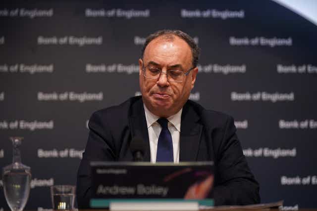 Governor of the Bank of England, Andrew Bailey, during the Bank of England’s financial stability report press conference, at the Bank of England, London (Yui Mok/PA)