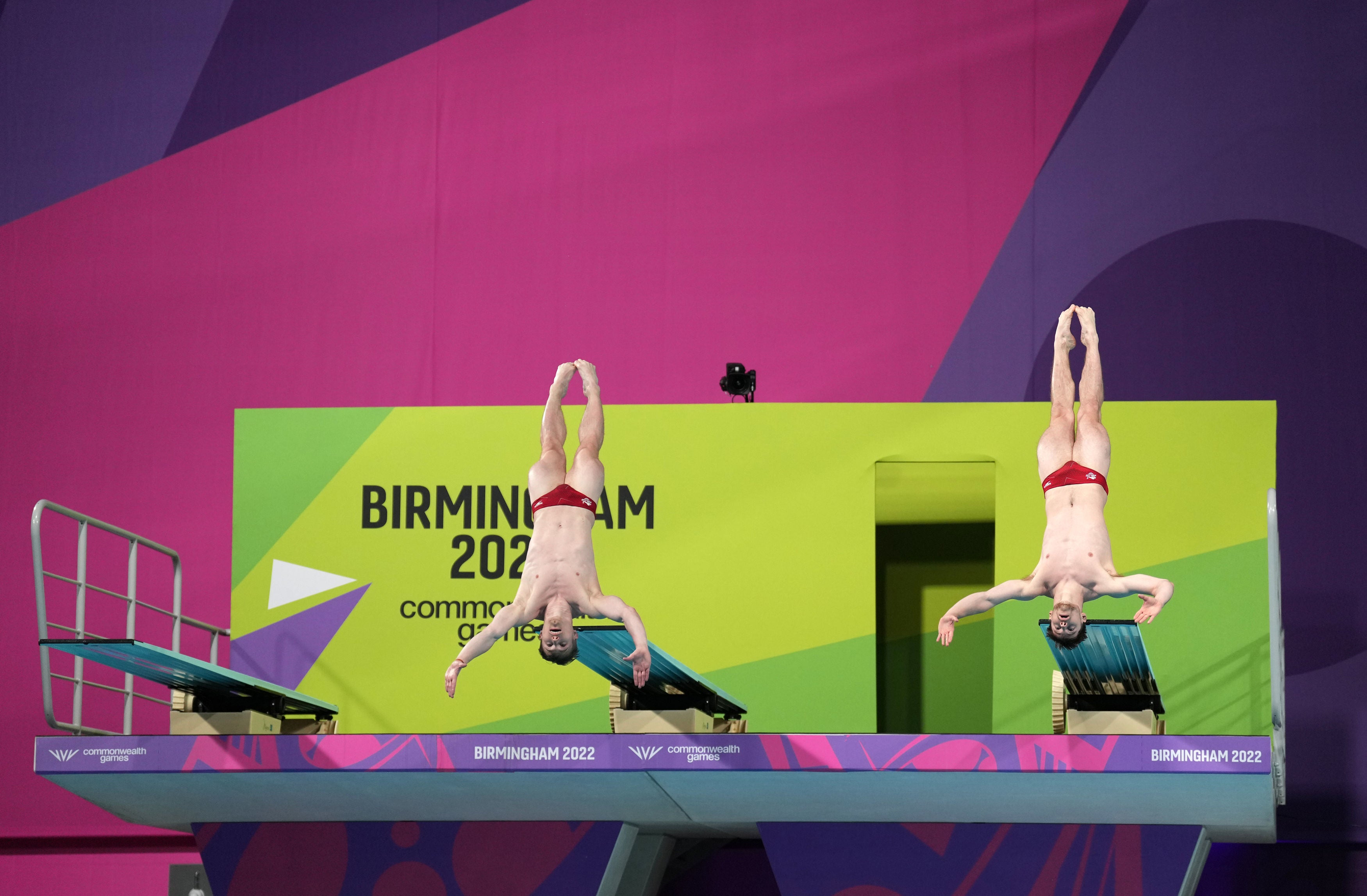 Harding and Laugher in action during the synchronised 3m springboard final