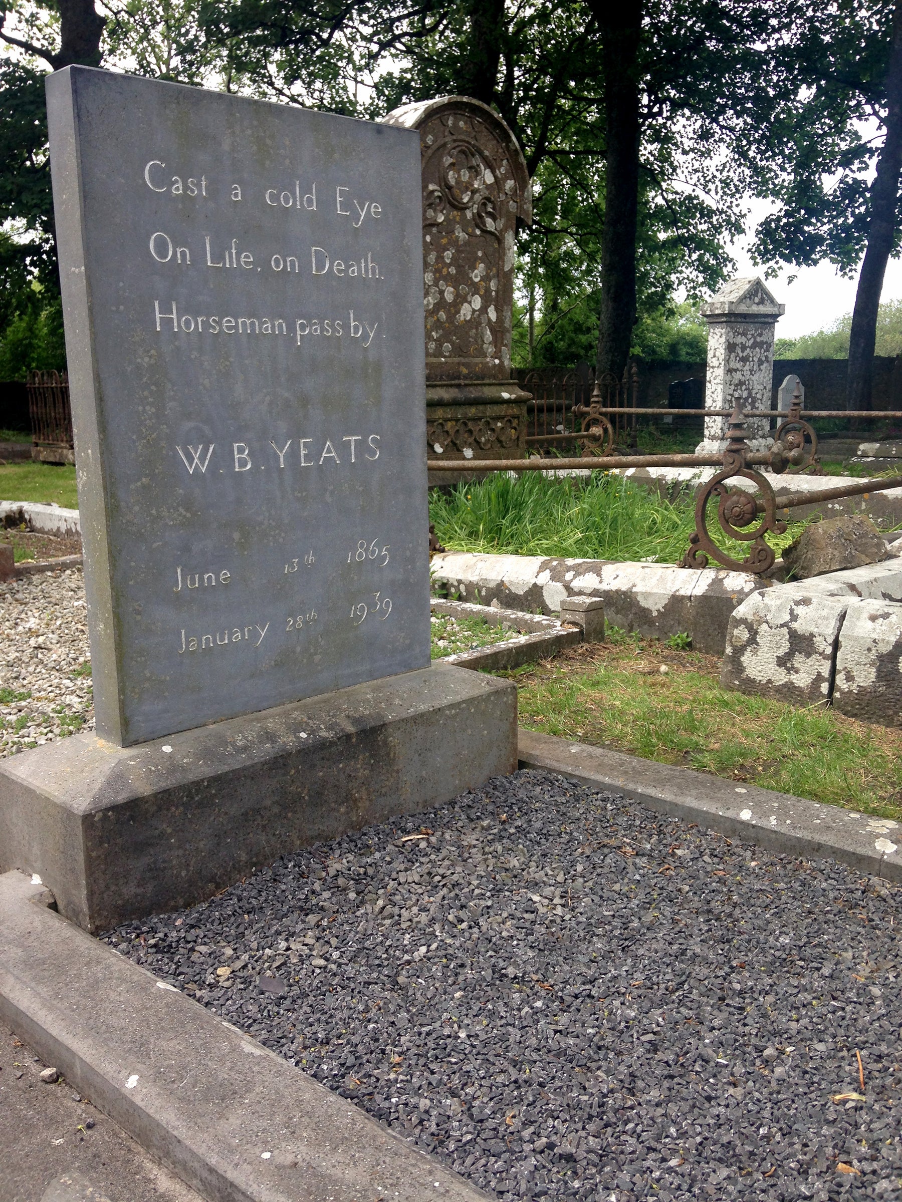 WB Yeats is buried at Drumcliffe Church in County Sligo, where part of his poem ‘Under Ben Bulben’ adorns the headstone