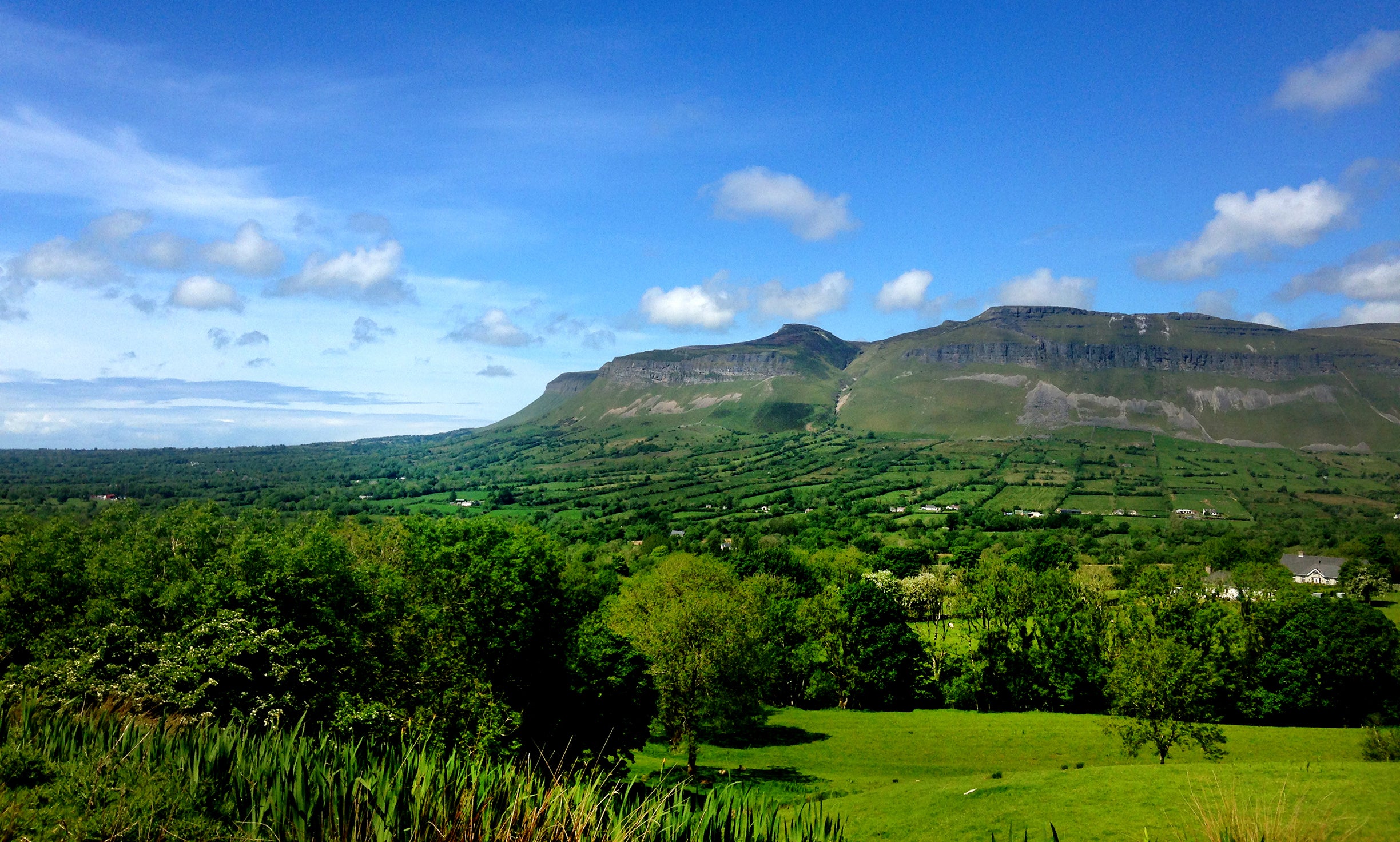 Ben Bulben dominates the landscape near the coast. The mountain is said to be the final resting place of two eloping lovers of Irish mythology