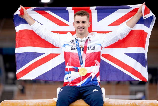 Great Britain’s Max Whitlock celebrates with his gold medal (Mike Egerton/PA)