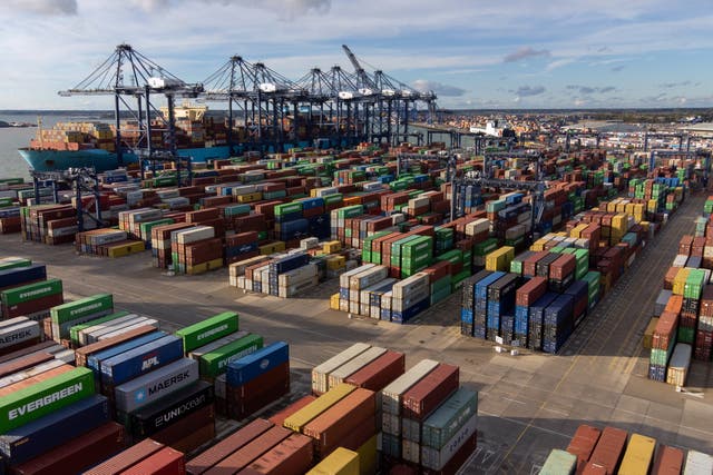 The Port of Felixstowe in Suffolk, Britain’s biggest and busiest container port. Workers at the leading container port have voted to strike in a dispute over pay (Joe Giddens/PA)