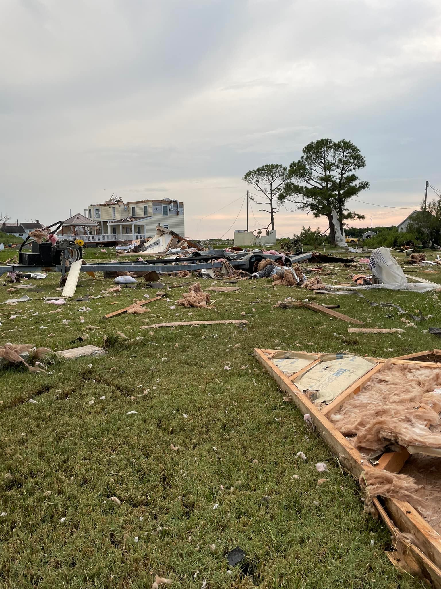 Debris strewn across Smith Island, Maryland after a waterspout hit the Chesapeake Bay community