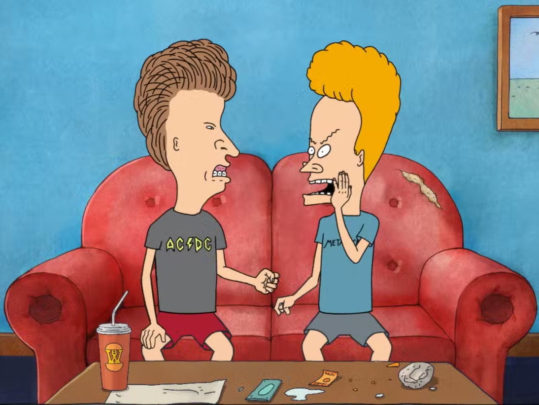 Beavis and Butt-head with the same T-shirts, though the world has changed around them