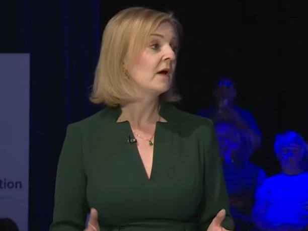 Liz Truss addresses a Conservative leadership hustings in Eastbourne