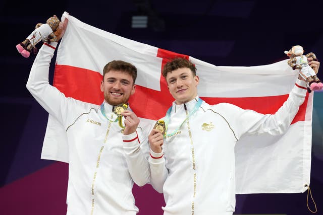 Matty Lee, left, and Noah Williams with their gold medals (Tim Goode/PA)